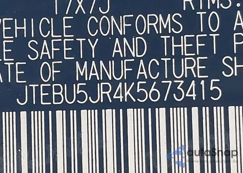 2019 Toyota 4Runner Sr5 z USA, uszkodzony, nr VIN JTEBU5JR4K5673415